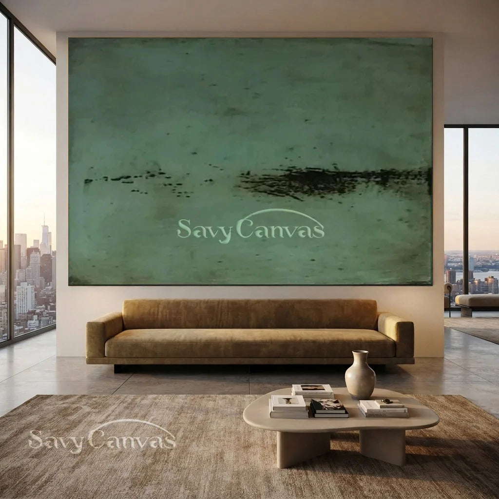 Minimalist Green Abstract Oil Painting Wall Art for Modern Decor  #TC 031