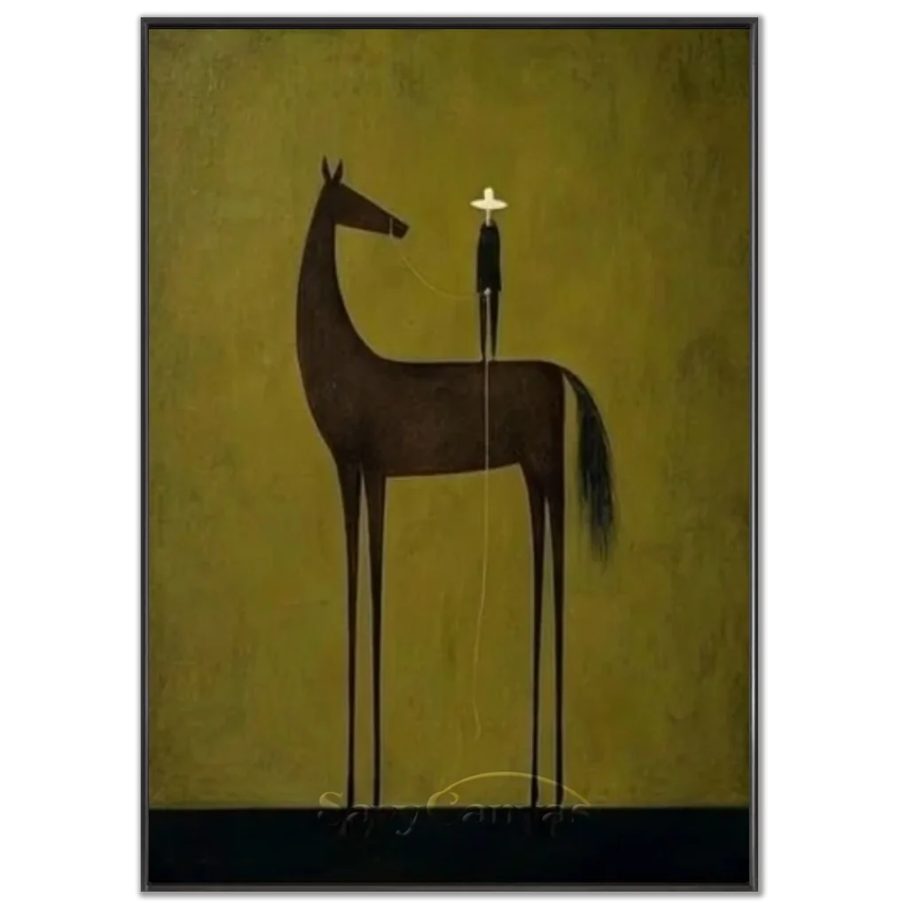 Handmade Minimalist Equestrian Oil Painting, Olive Art #SS 335
