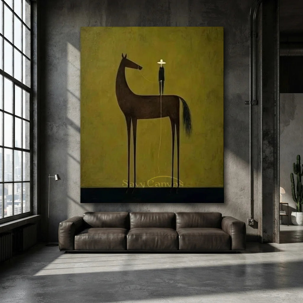 Handmade Minimalist Equestrian Oil Painting, Olive Art #SS 335