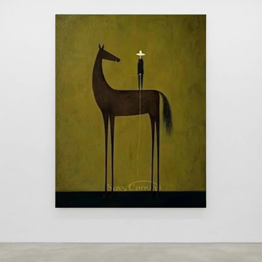 Handmade Minimalist Equestrian Oil Painting, Olive Art #SS 335