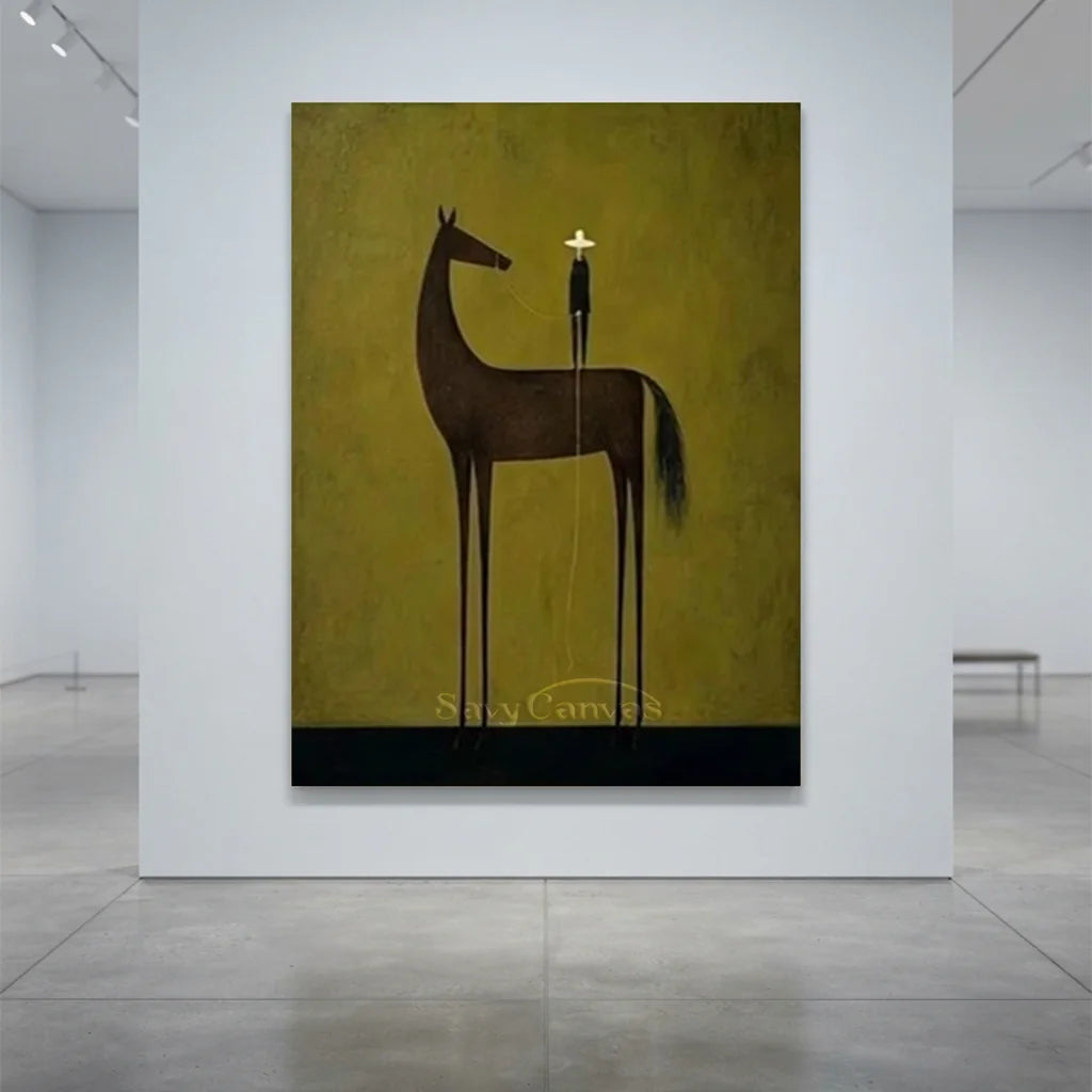 Handmade Minimalist Equestrian Oil Painting, Olive Art #SS 335