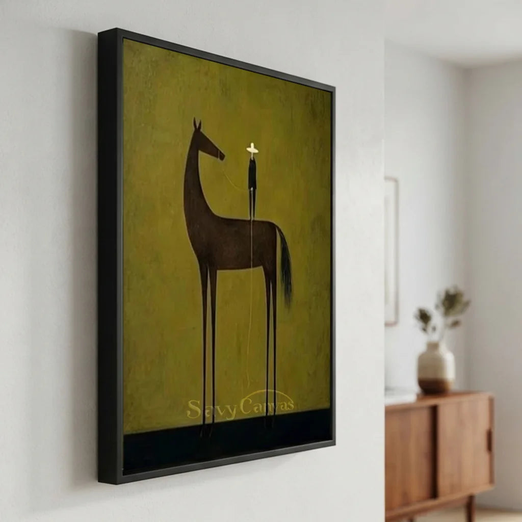 Handmade Minimalist Equestrian Oil Painting, Olive Art #SS 335