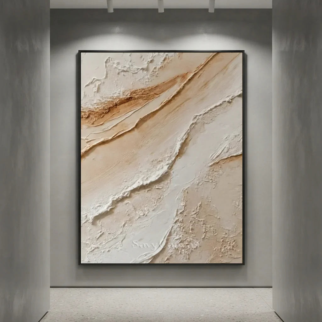 Handpainted Textured Cream & Beige Minimalist Oil Painting #ZC 49