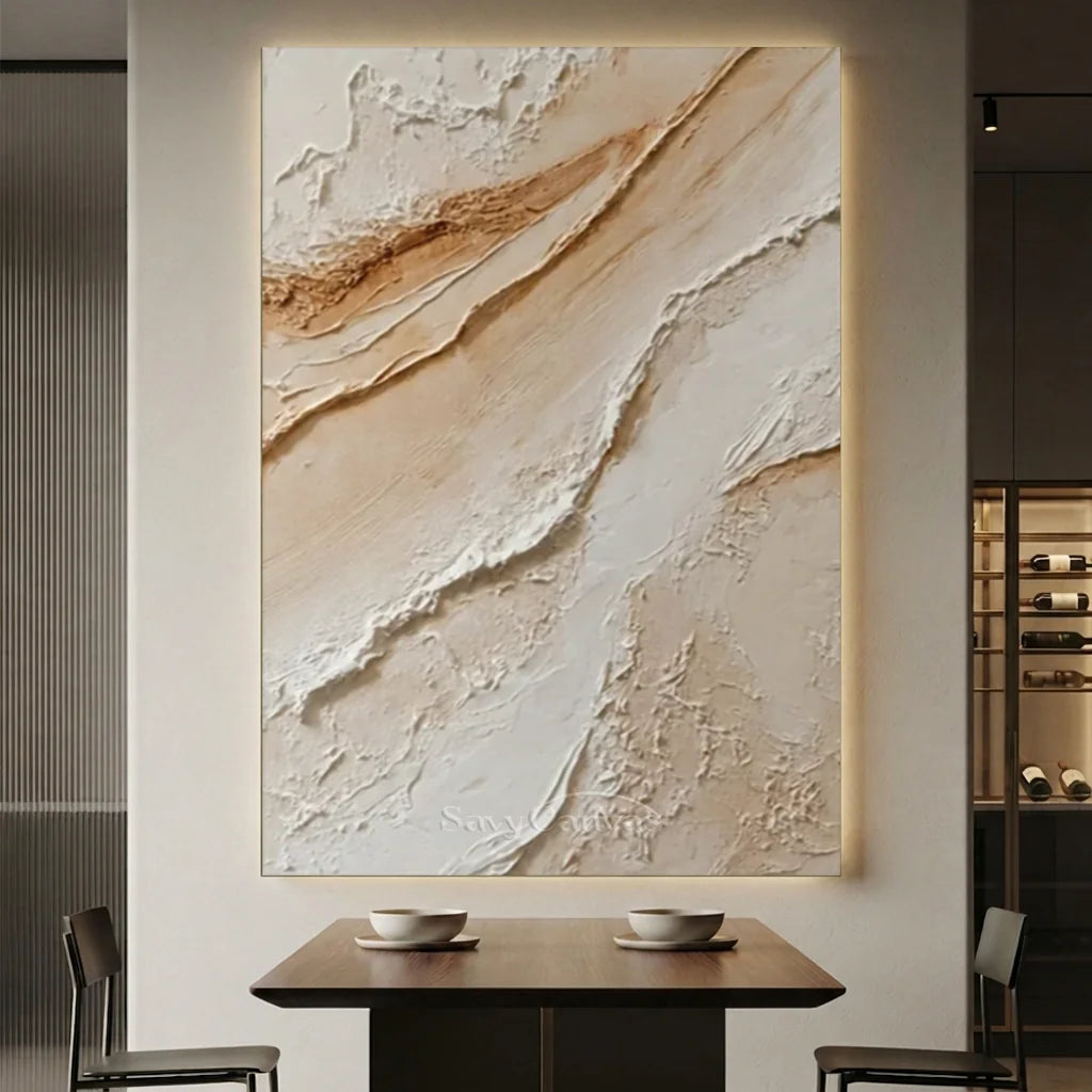 Handpainted Textured Cream & Beige Minimalist Oil Painting #ZC 49