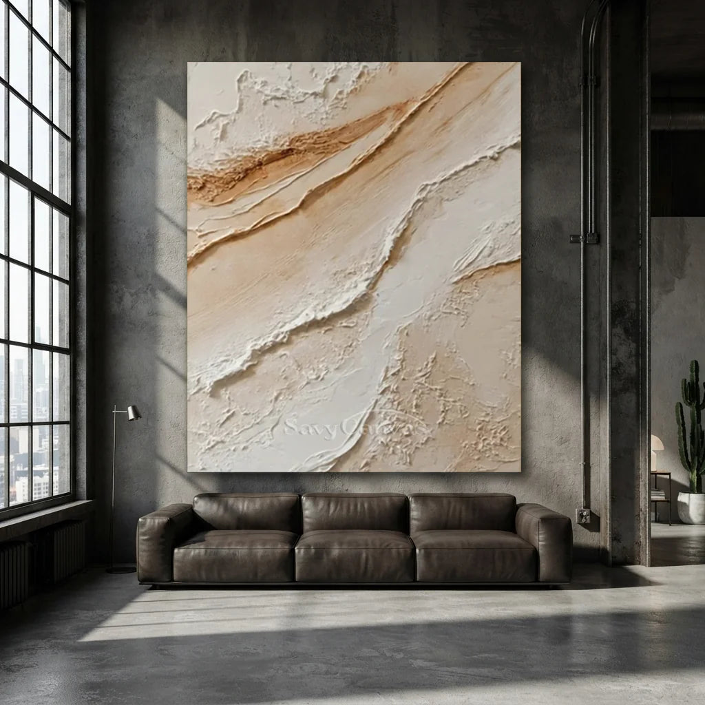 Handpainted Textured Cream & Beige Minimalist Oil Painting #ZC 49