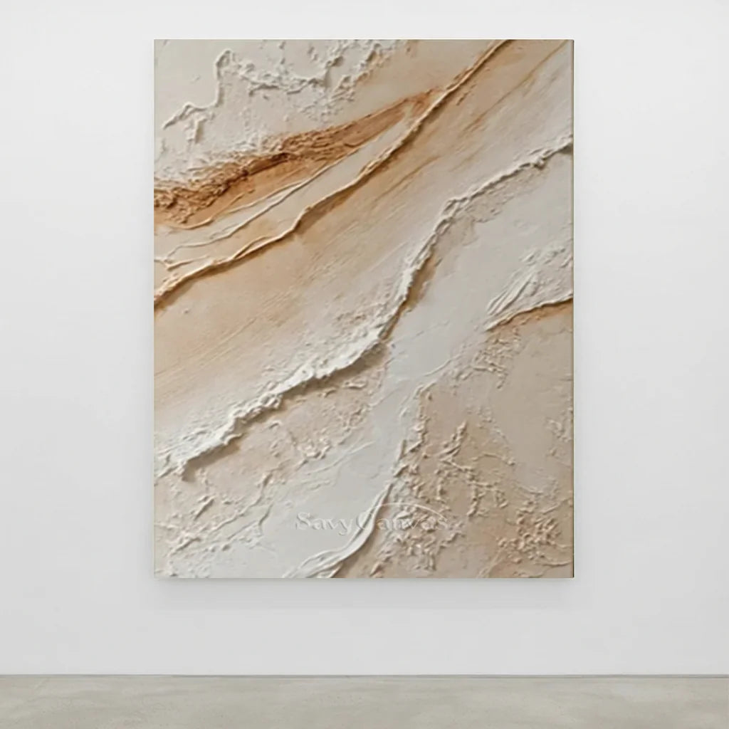 Handpainted Textured Cream & Beige Minimalist Oil Painting #ZC 49