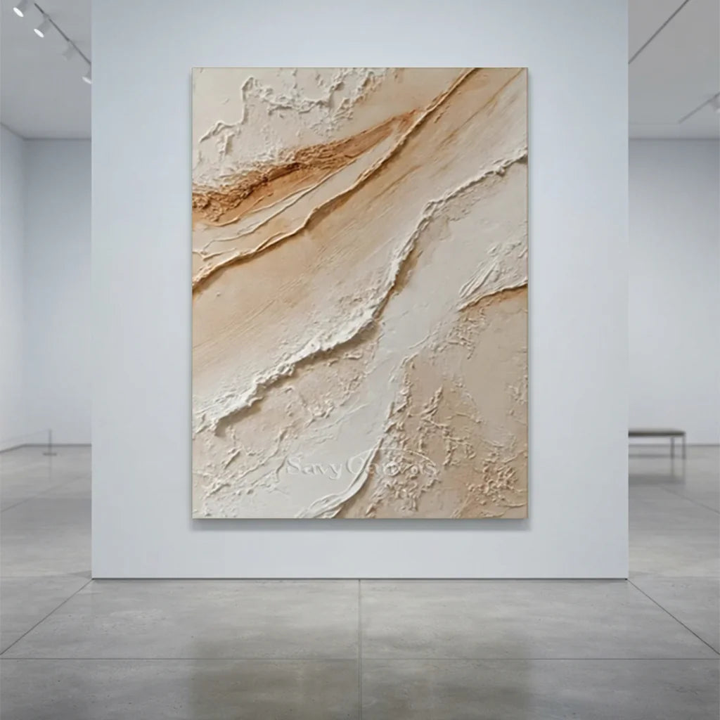 Handpainted Textured Cream & Beige Minimalist Oil Painting #ZC 49