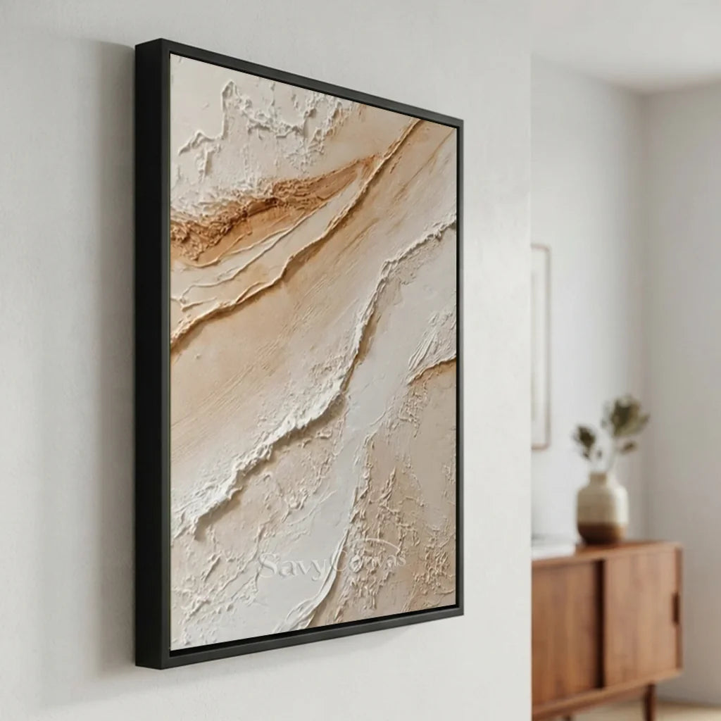 Handpainted Textured Cream & Beige Minimalist Oil Painting #ZC 49