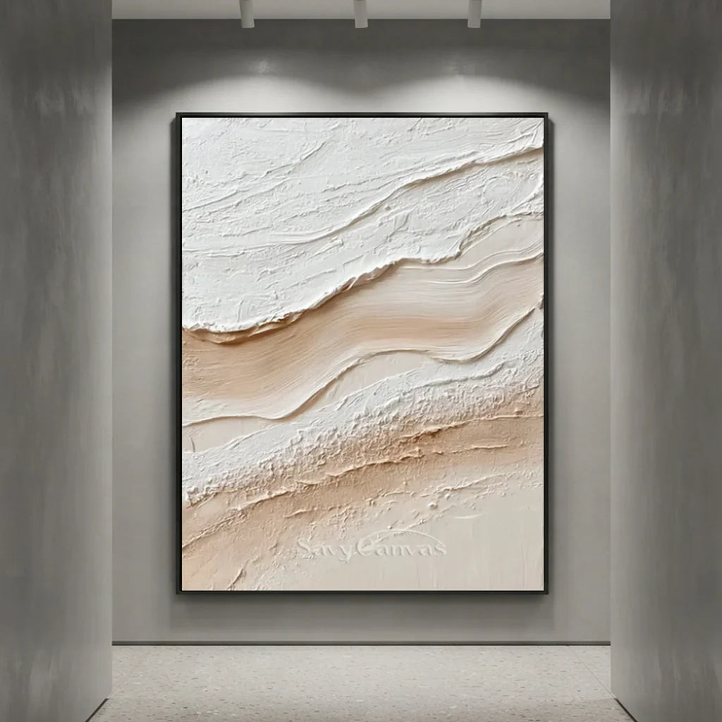 Handpainted Textured Cream & Beige Minimalist Oil Painting #ZC 50