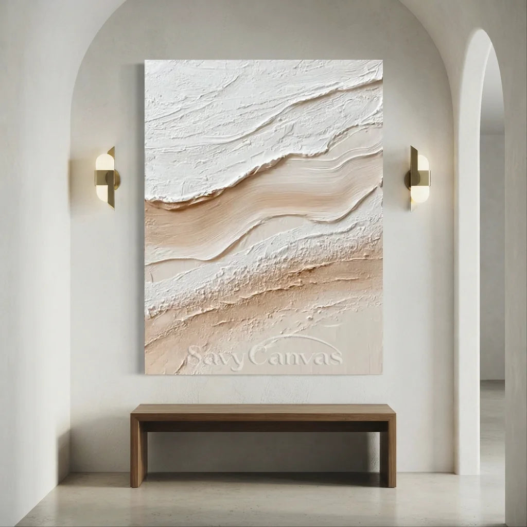 Handpainted Textured Cream & Beige Minimalist Oil Painting #ZC 50