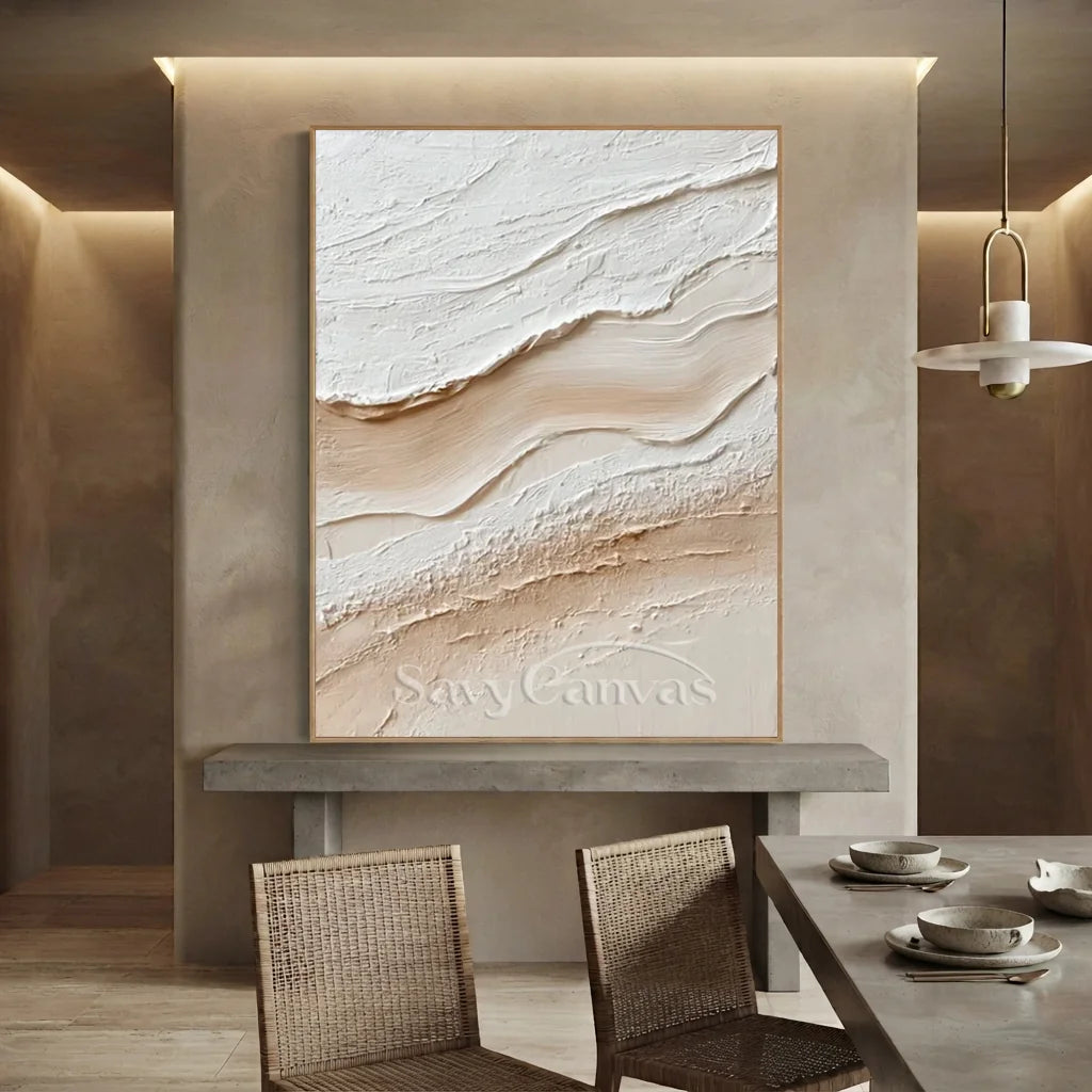 Handpainted Textured Cream & Beige Minimalist Oil Painting #ZC 50