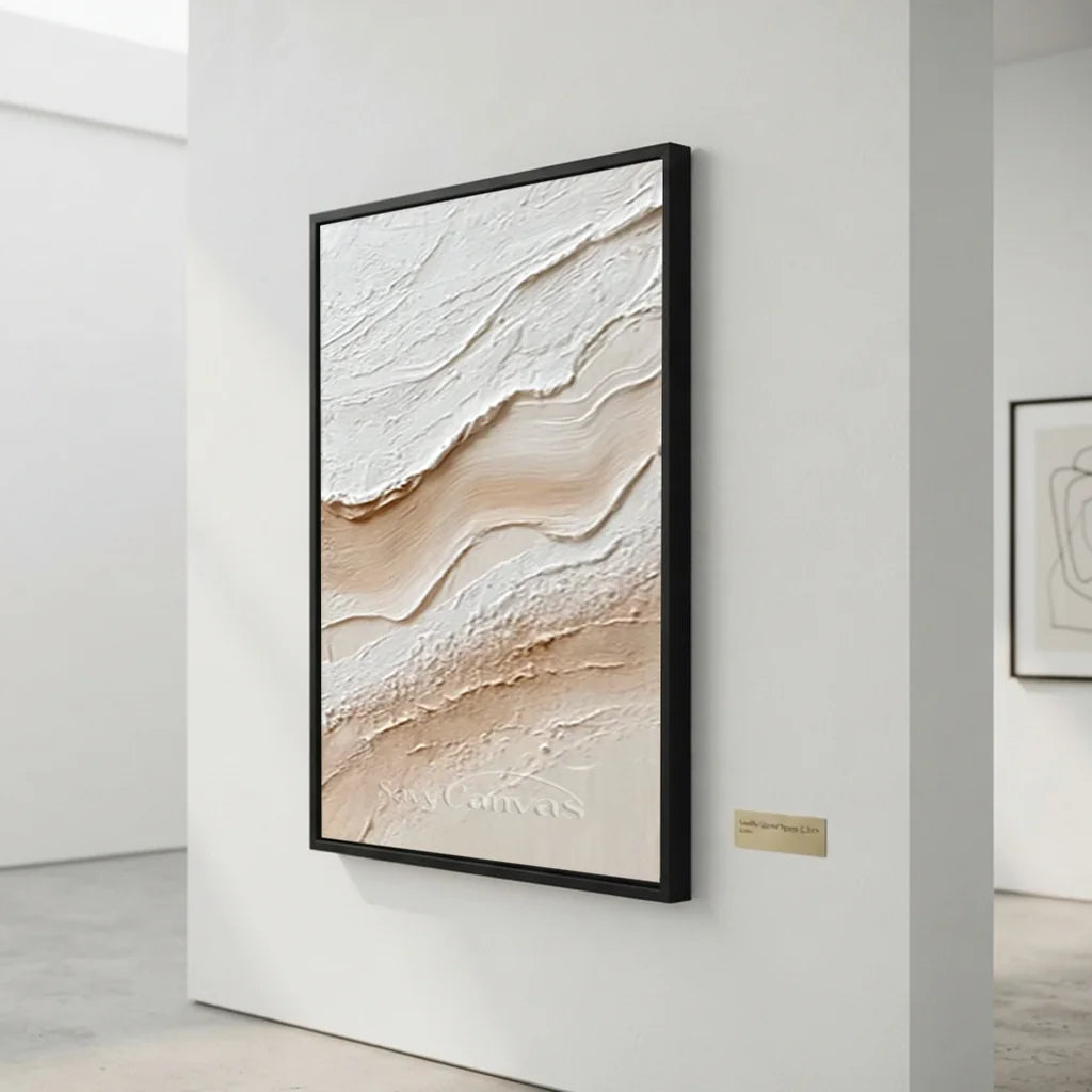 Handpainted Textured Cream & Beige Minimalist Oil Painting #ZC 50