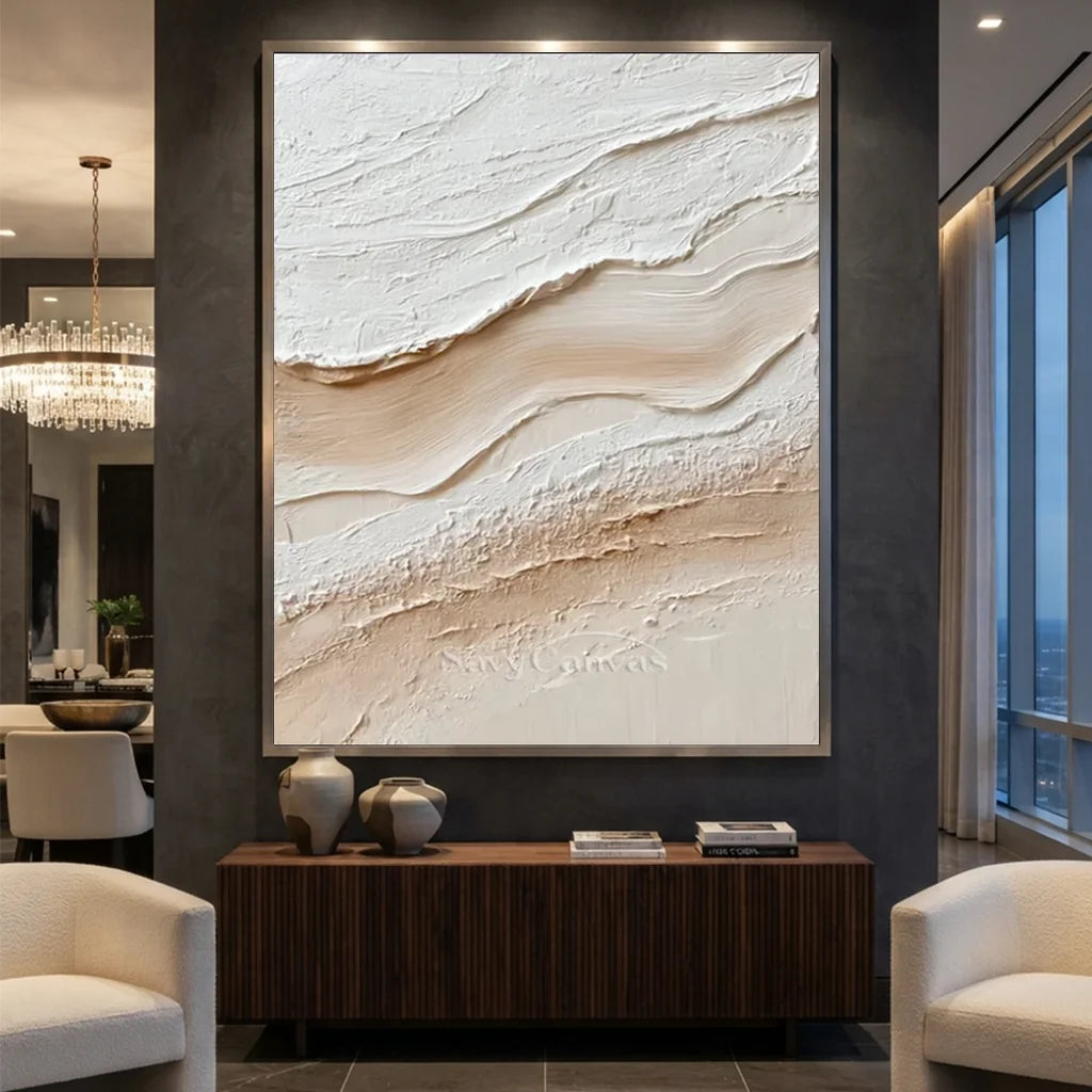 Handpainted Textured Cream & Beige Minimalist Oil Painting #ZC 50