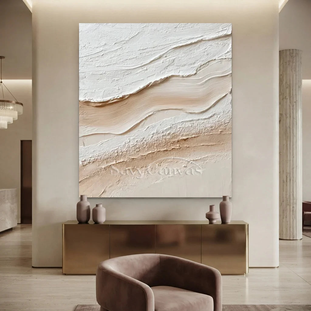 Handpainted Textured Cream & Beige Minimalist Oil Painting #ZC 50