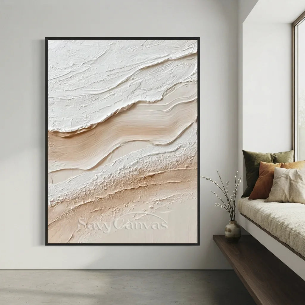 Handpainted Textured Cream & Beige Minimalist Oil Painting #ZC 50