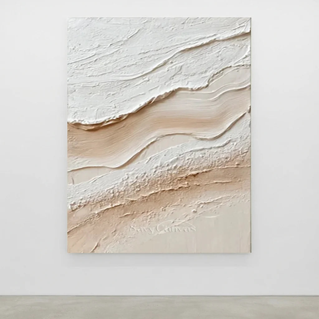 Handpainted Textured Cream & Beige Minimalist Oil Painting #ZC 50