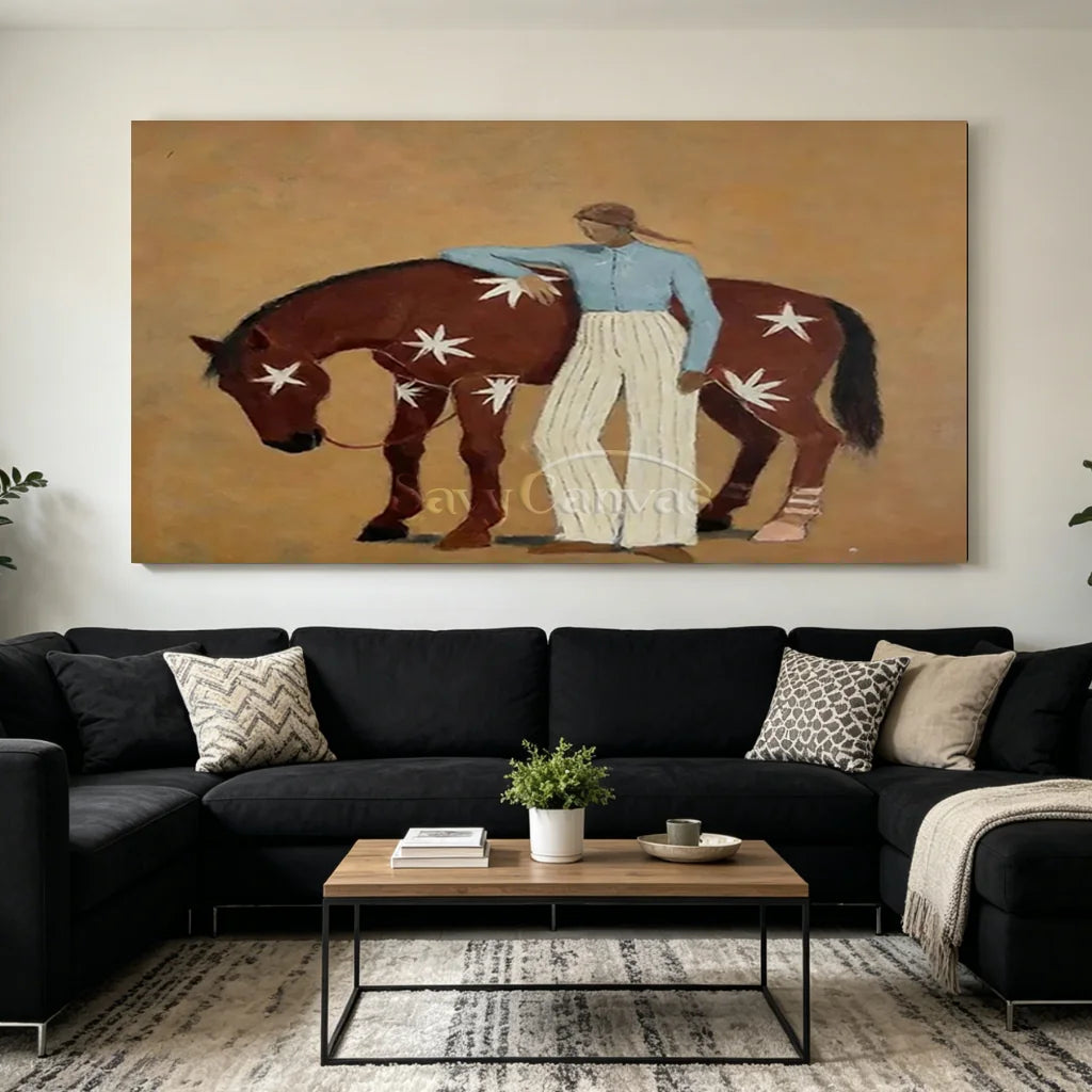 Expressionist Minimalist Starry Horse Oil Painting #SS 360