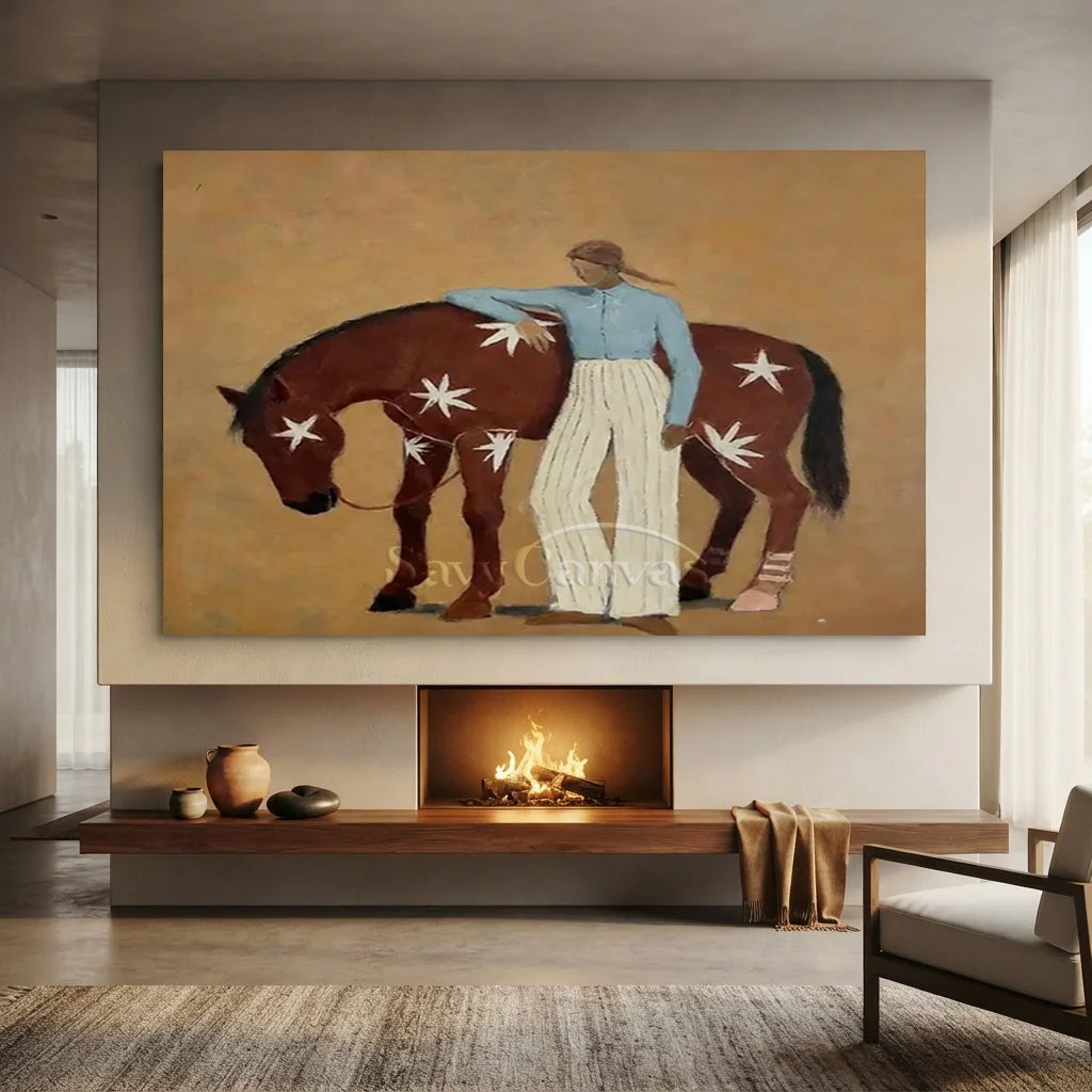 Expressionist Minimalist Starry Horse Oil Painting #SS 360