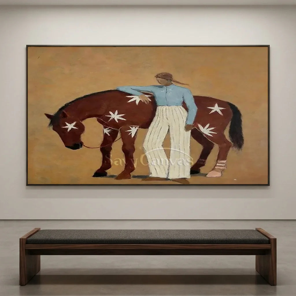 Expressionist Minimalist Starry Horse Oil Painting #SS 360