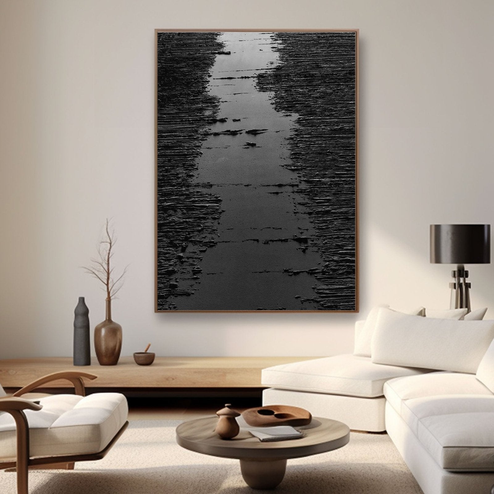 Abstract Art "Midnight Path" | Original Textured Black Oil Painting