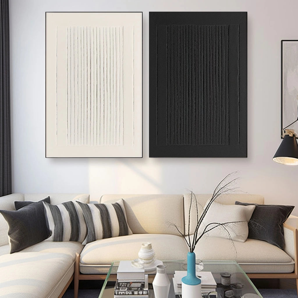 Structured Monochrome Wall Art Pair | Textured Black & White Decor