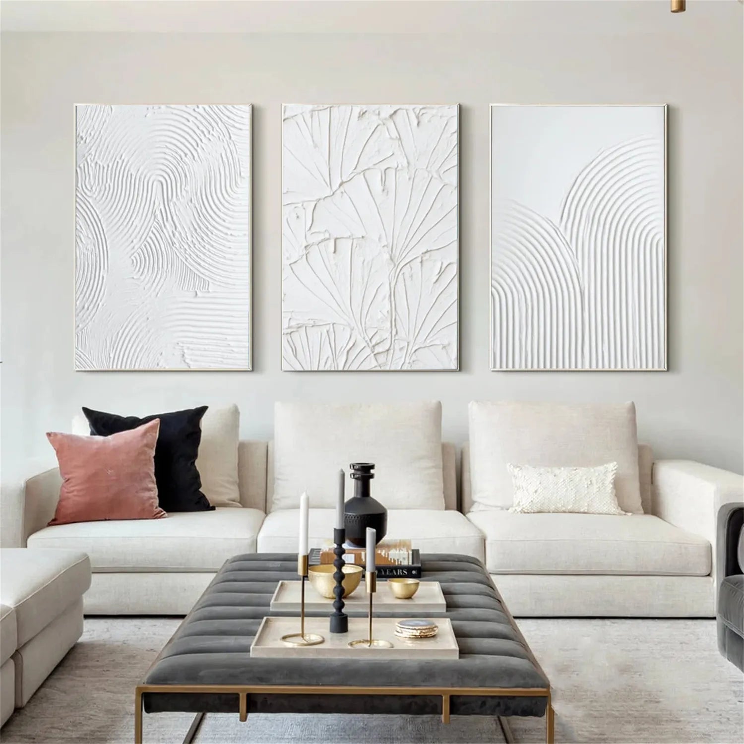 Minimalist White Textured Abstract Set - Modern Art Decor
