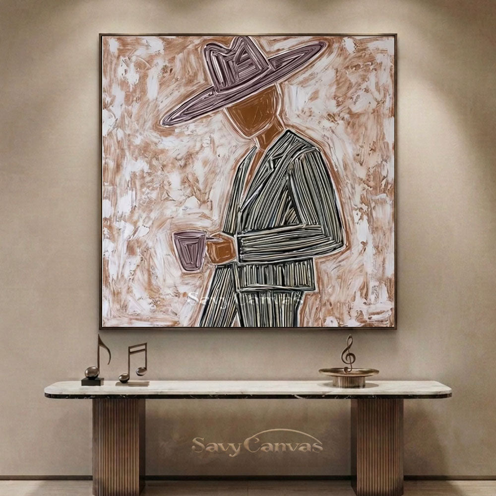 Abstract Cowboy Portrait Brown Oil Painting #ZC 004