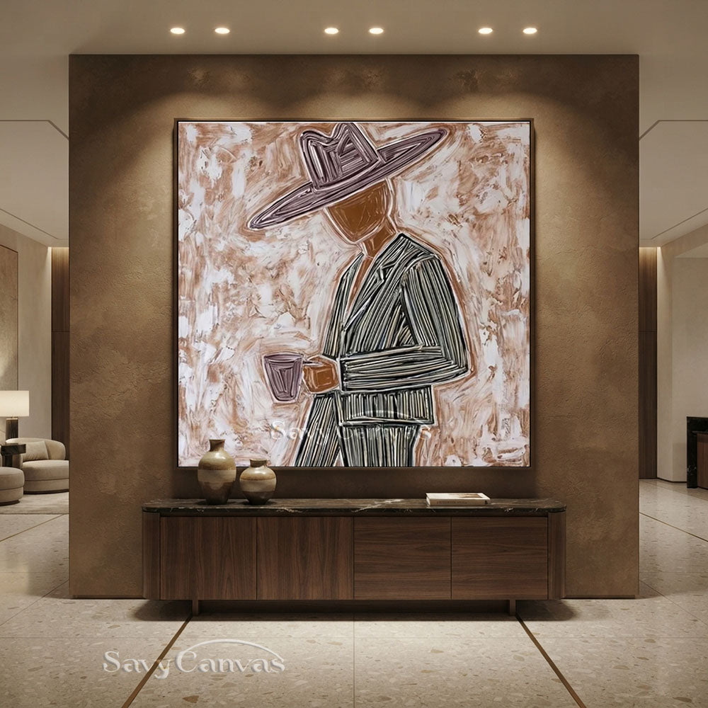 Abstract Cowboy Portrait Brown Oil Painting #ZC 004