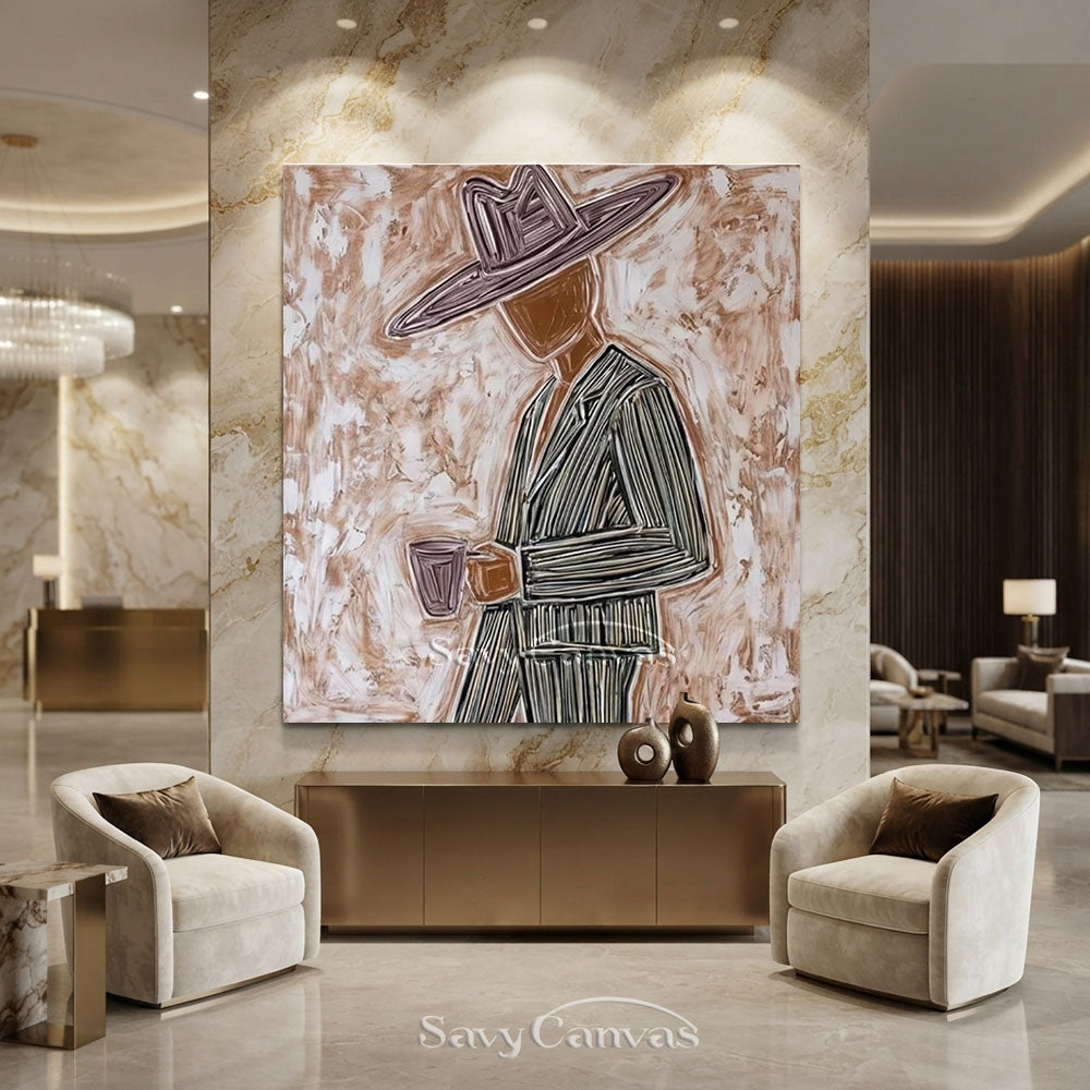 Abstract Cowboy Portrait Brown Oil Painting #ZC 004