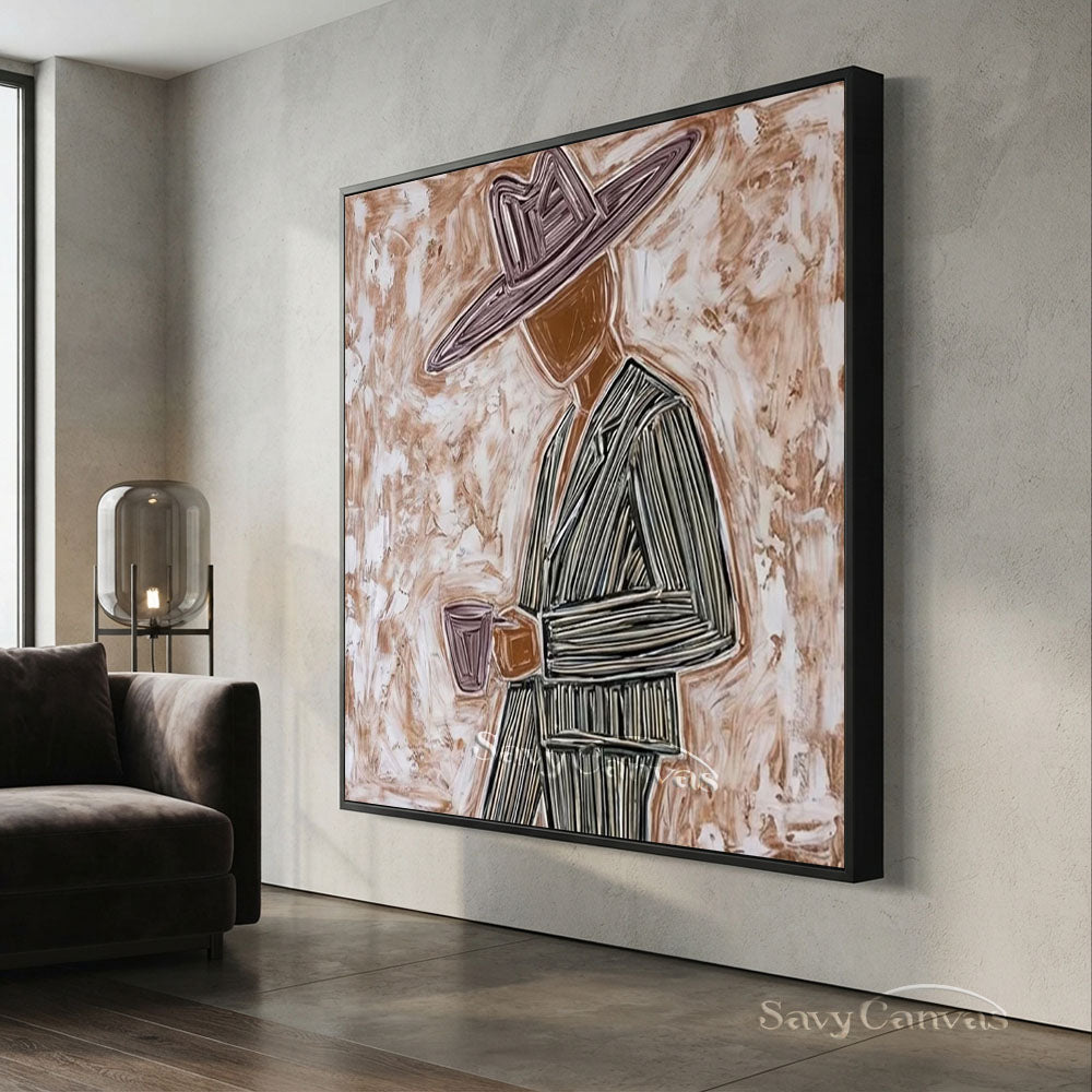 Abstract Cowboy Portrait Brown Oil Painting #ZC 004