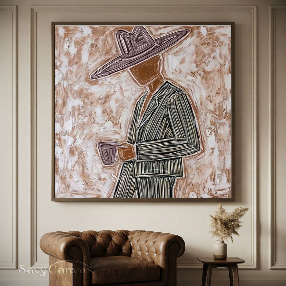 Abstract Cowboy Portrait Brown Oil Painting #ZC 004