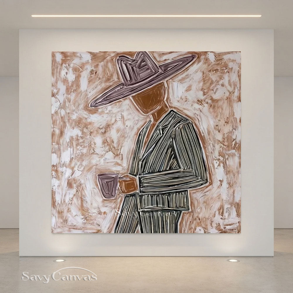 Abstract Cowboy Portrait Brown Oil Painting #ZC 004