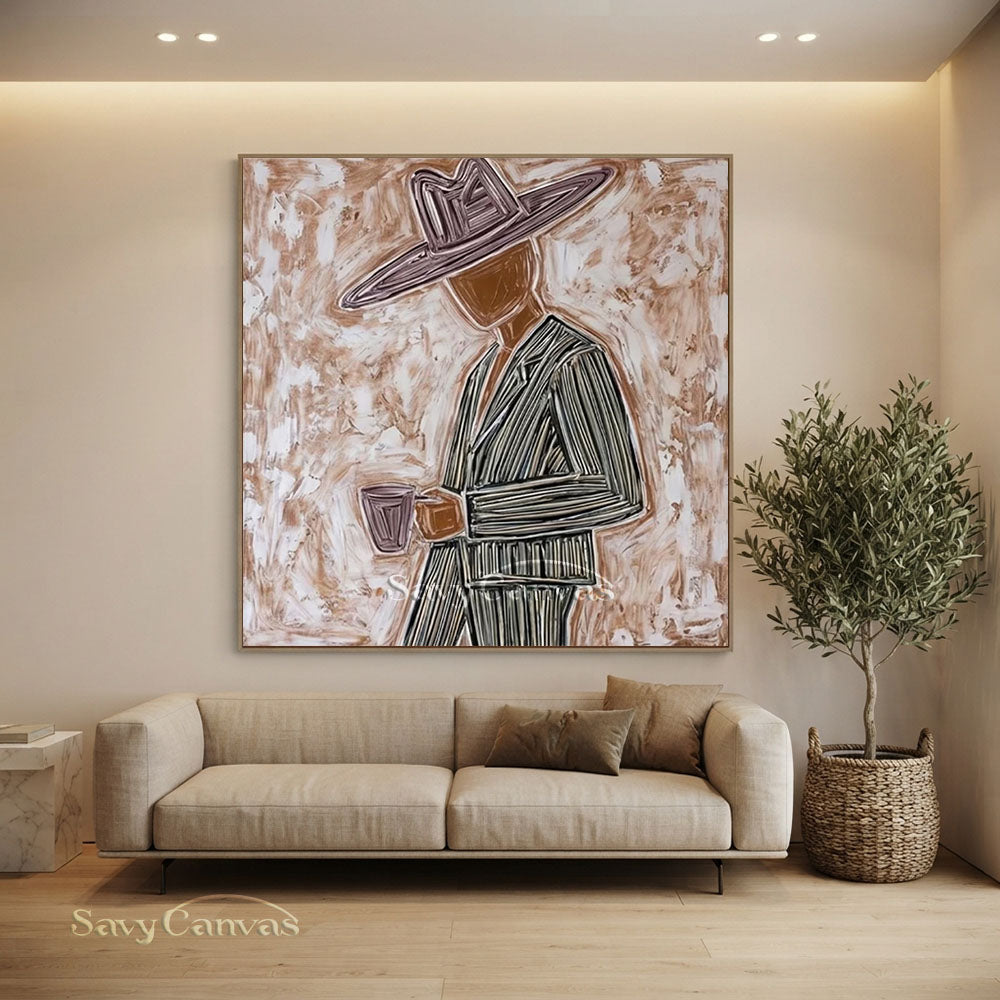 Abstract Cowboy Portrait Brown Oil Painting #ZC 004