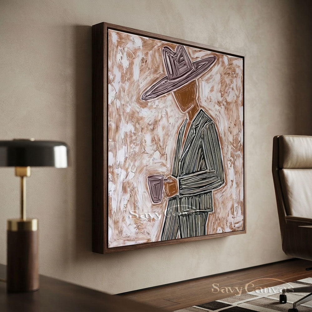 Abstract Cowboy Portrait Brown Oil Painting #ZC 004
