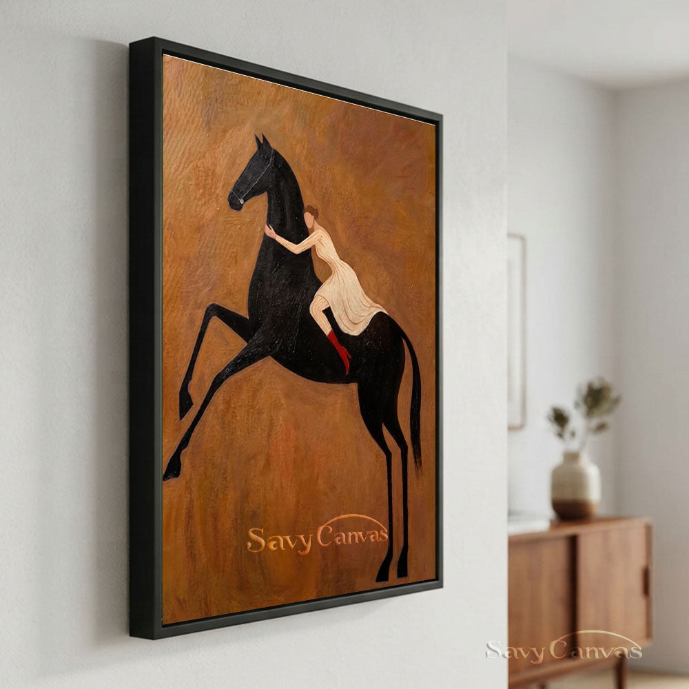 Modern Romanticism Black Horse Woman Oil Painting #SS 218