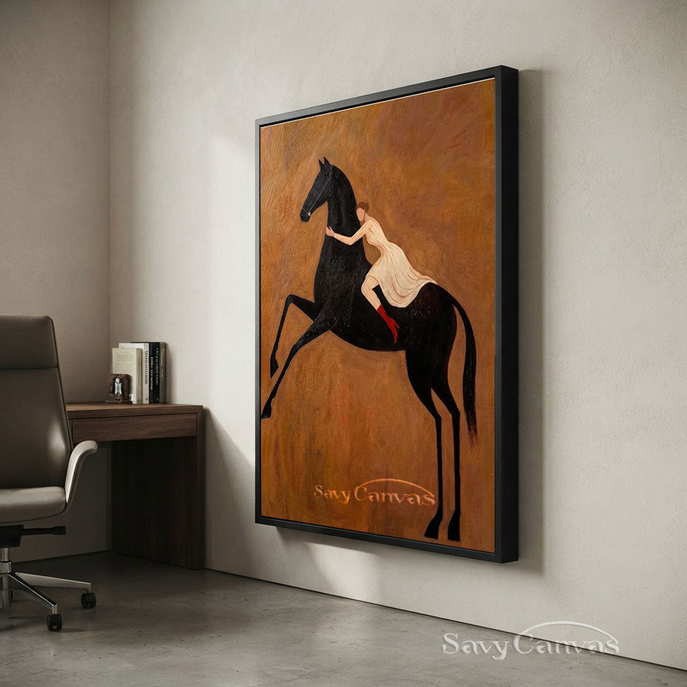 Modern Romanticism Black Horse Woman Oil Painting #SS 218