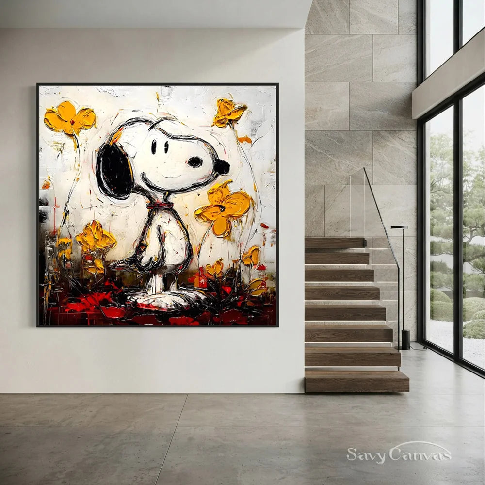 Pop Art Snoopy Floral Hand-painted Canvas #SS 273