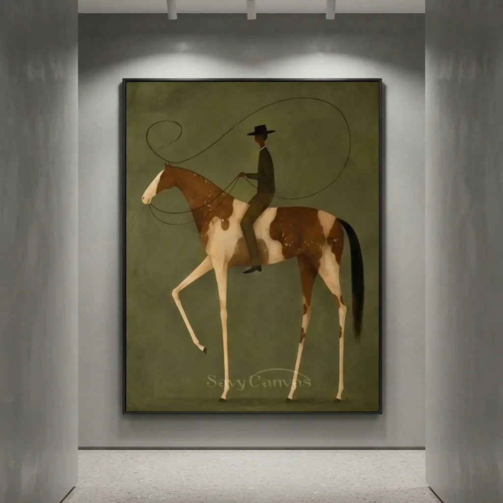 Handmade Surreal Equestrian Oil Painting, Olive Art #SS 336