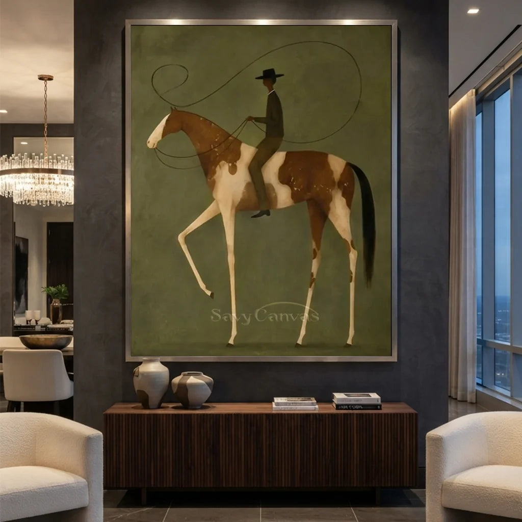 Handmade Surreal Equestrian Oil Painting, Olive Art #SS 336