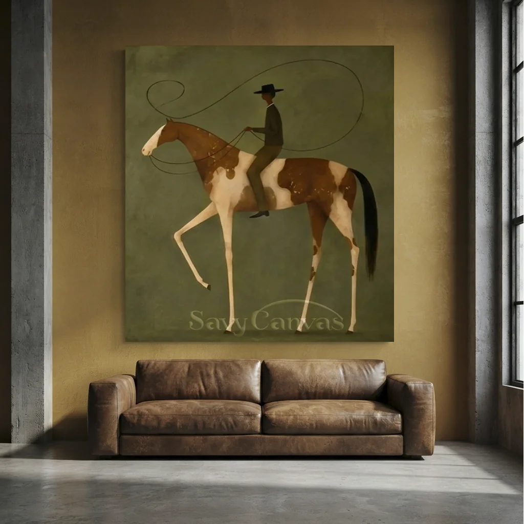 Handmade Surreal Equestrian Oil Painting, Olive Art #SS 336