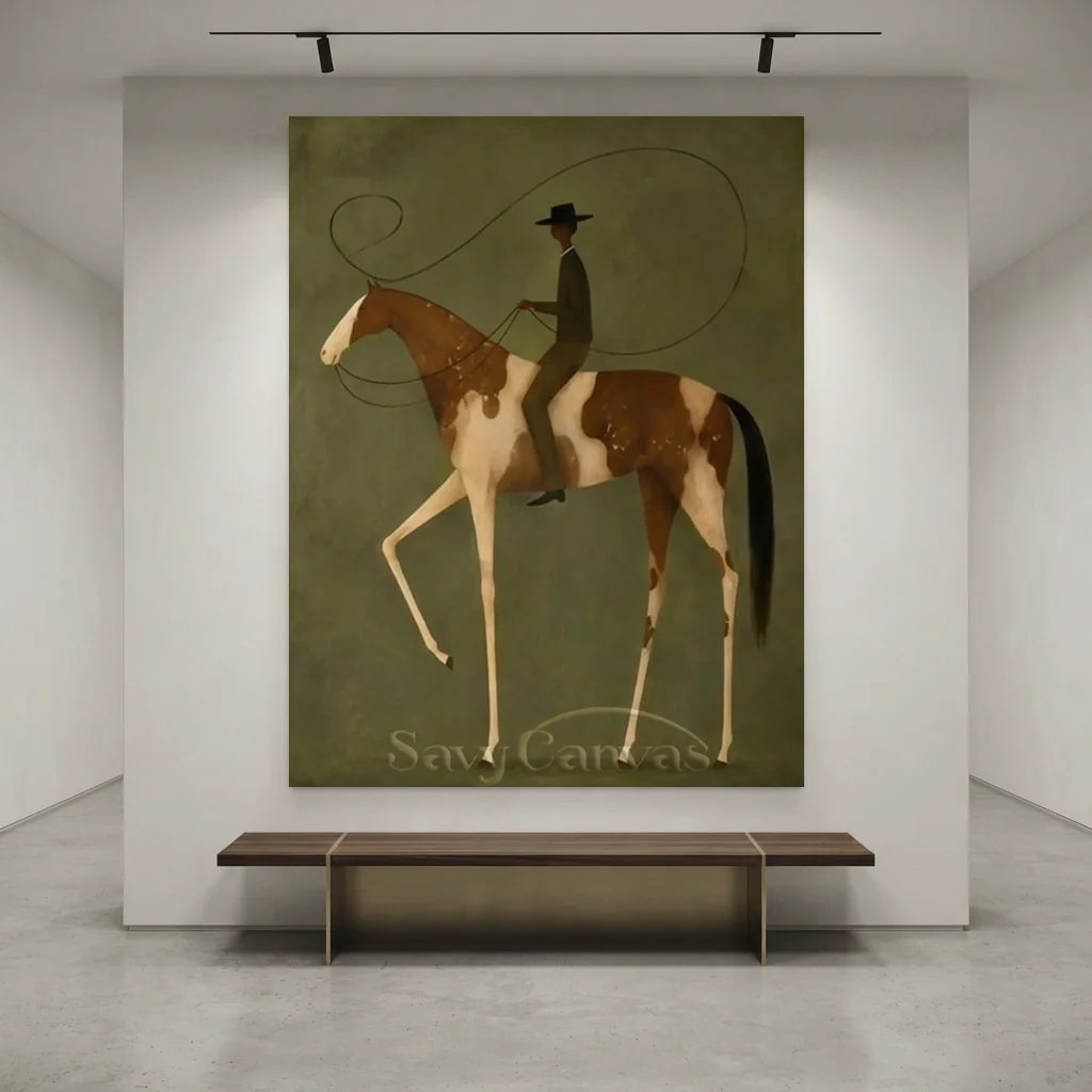 Handmade Surreal Equestrian Oil Painting, Olive Art #SS 336