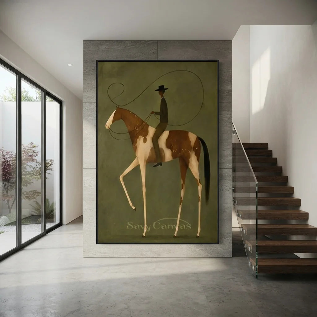 Handmade Surreal Equestrian Oil Painting, Olive Art #SS 336