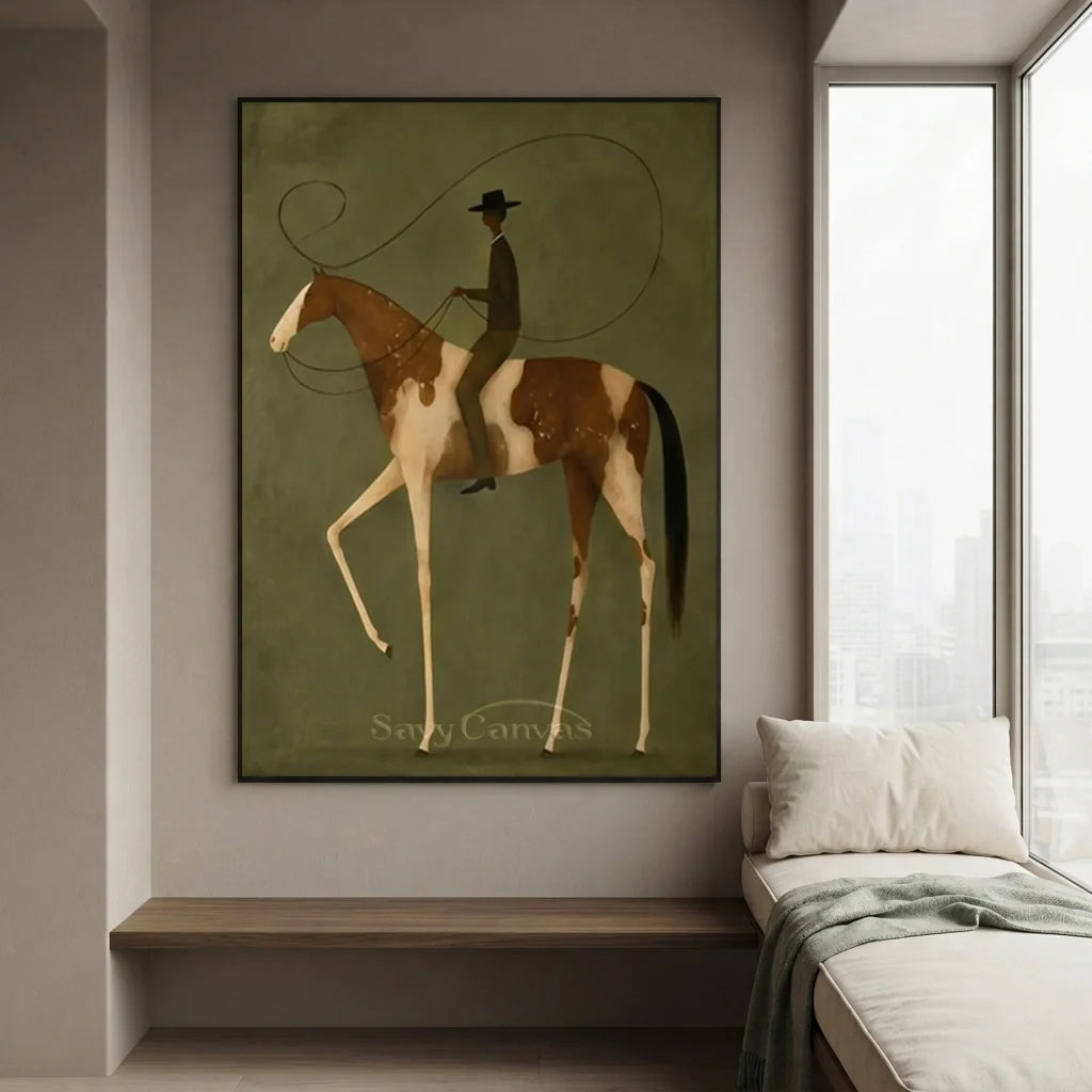 Handmade Surreal Equestrian Oil Painting, Olive Art #SS 336