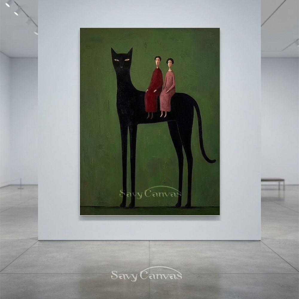Surrealist Giant Black Cat Figures Oil Painting #SS 219