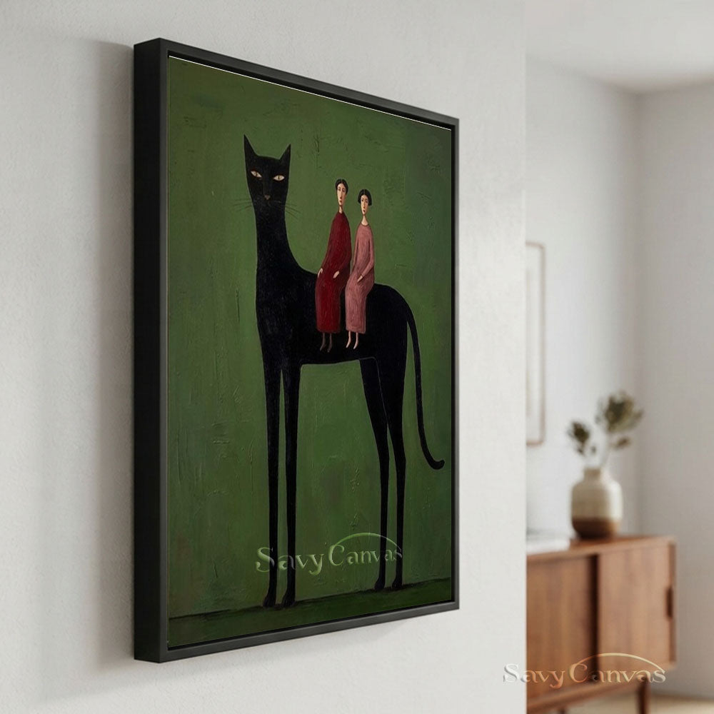 Surrealist Giant Black Cat Figures Oil Painting #SS 219