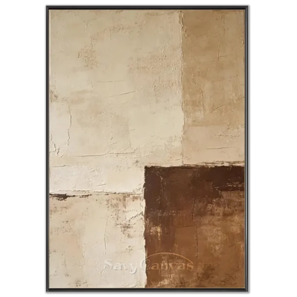 Handpainted Textured Beige & Brown Minimalist Oil Painting #ZC 51