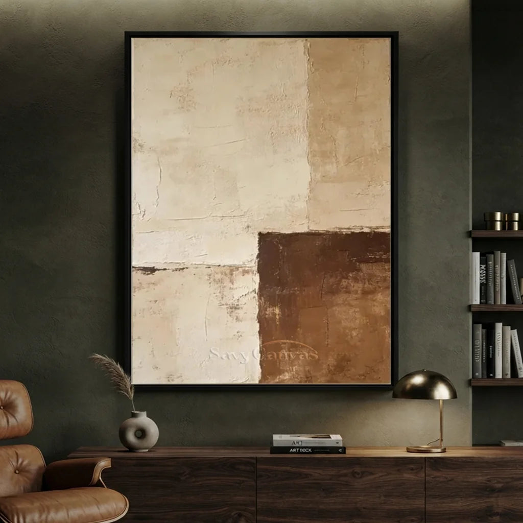 Handpainted Textured Beige & Brown Minimalist Oil Painting #ZC 51