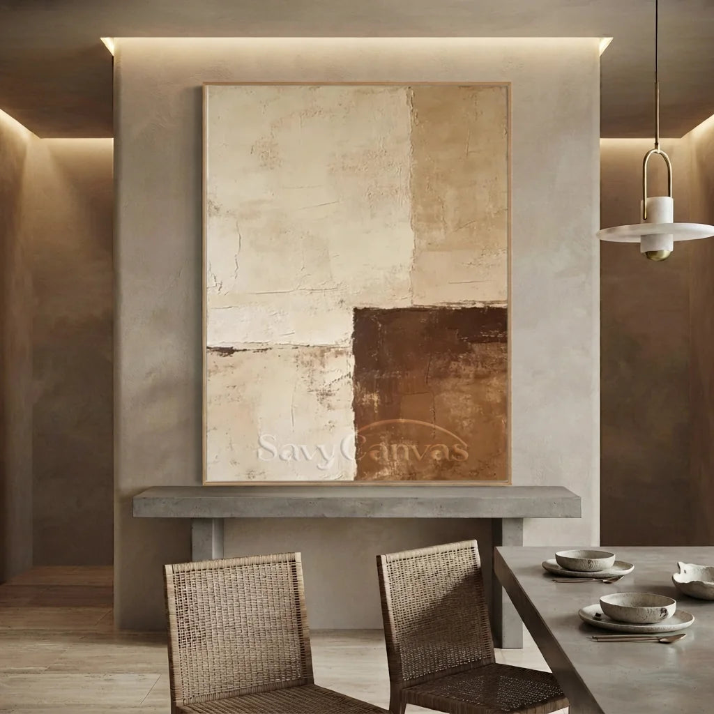 Handpainted Textured Beige & Brown Minimalist Oil Painting #ZC 51