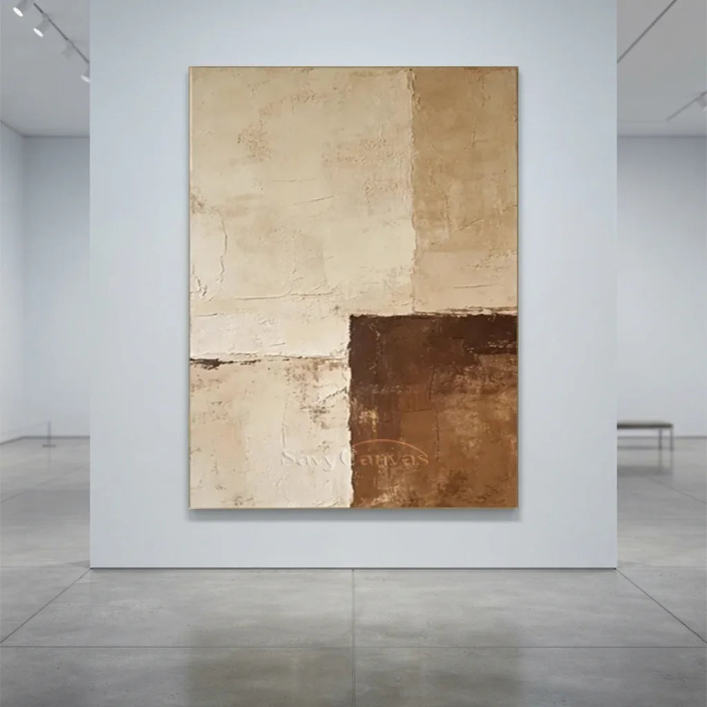 Handpainted Textured Beige & Brown Minimalist Oil Painting #ZC 51