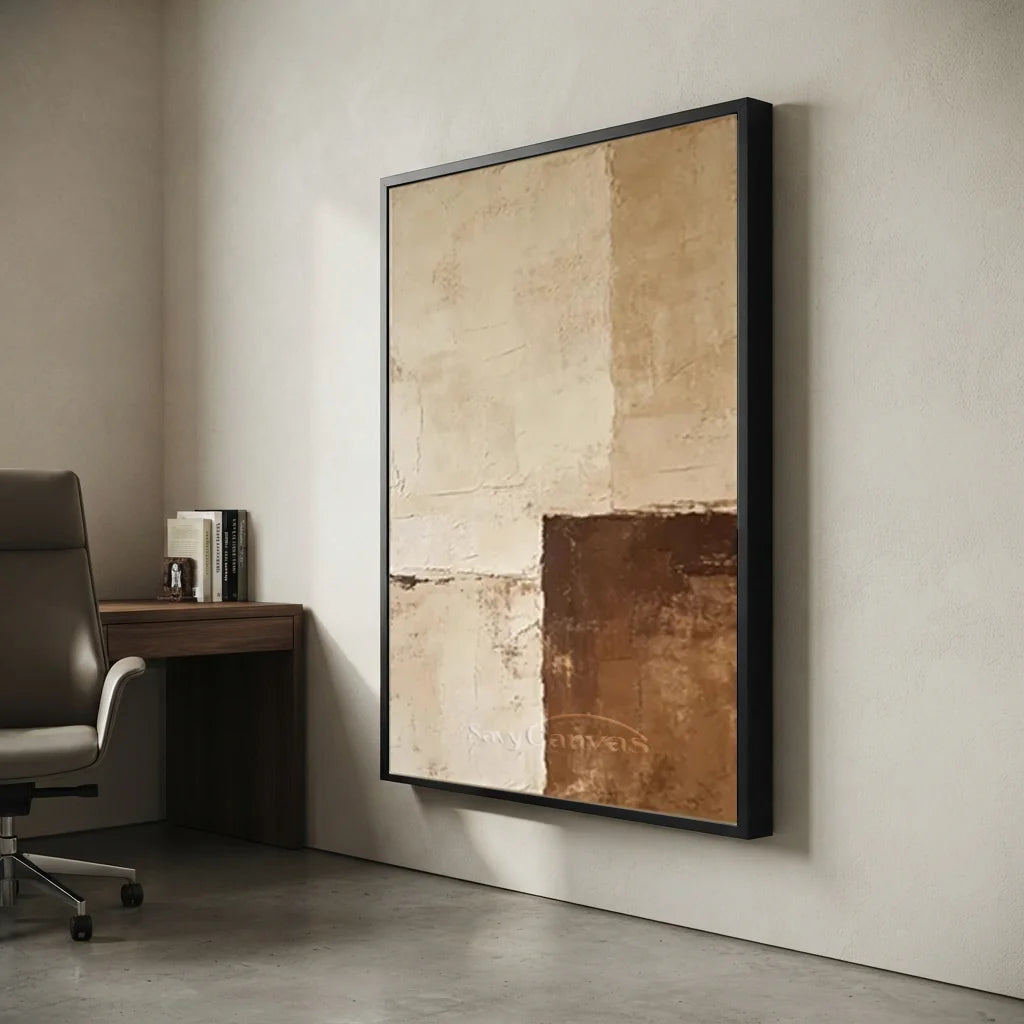 Handpainted Textured Beige & Brown Minimalist Oil Painting #ZC 51